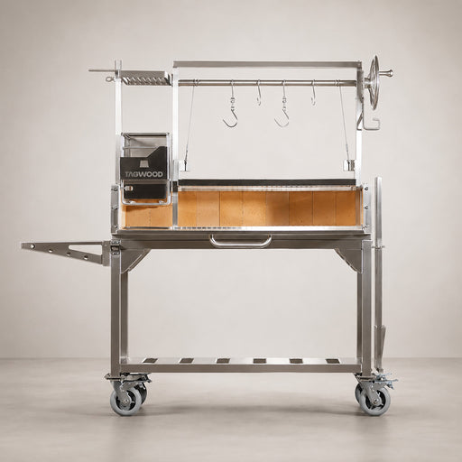 Tagwood BBQ03SS Santa Maria wood-fire grill in 304 stainless steel, side view