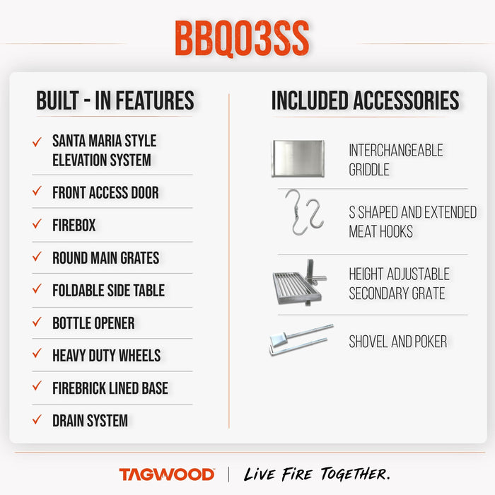 BBQ03SS built-in features and included accessories