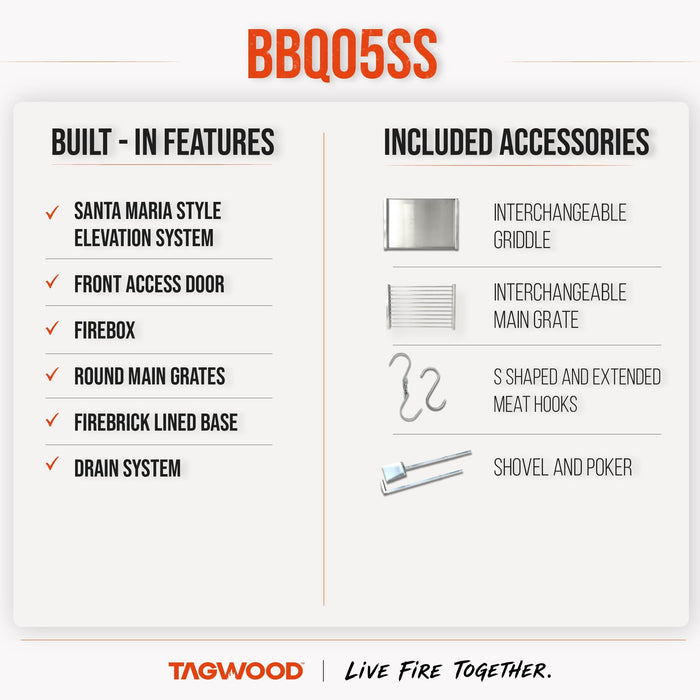 BBQ05SS built-in features and included accessories