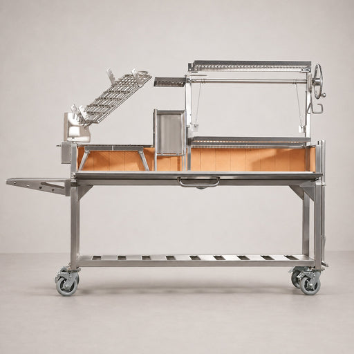 Tagwood BBQ06SS with the clamp grill and firebrick-lined firebox visible