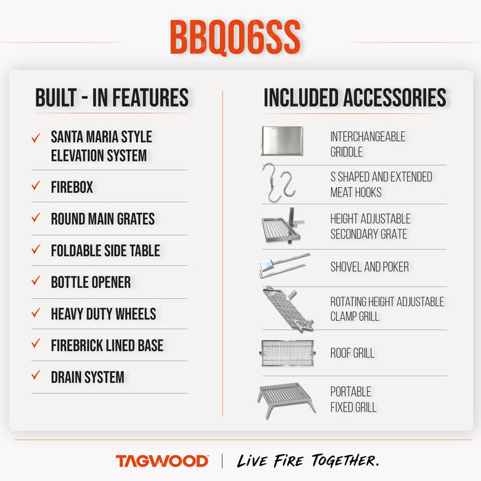 BBQ06SS built-in features and included accessories