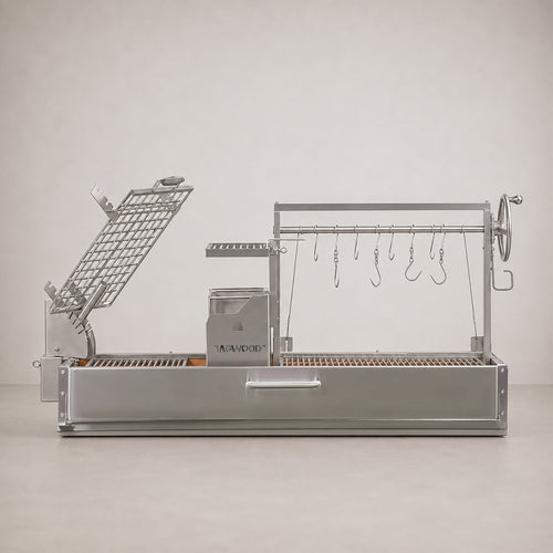 Tagwood BBQ08SS Built-In 360 Santa Maria Wood-Fire & Charcoal Grill with Clamp Grill, 304 Stainless Steel