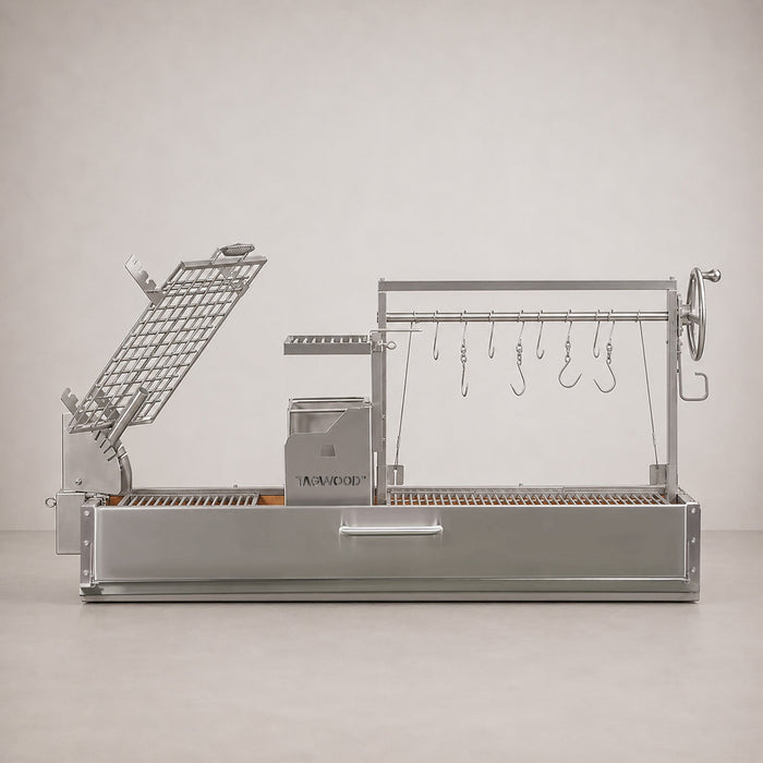 Tagwood BBQ08SS built-in 360 Santa Maria wood-fire grill in 304 stainless steel