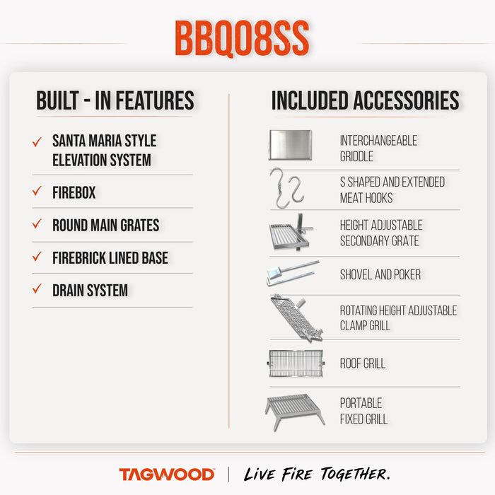 BBQ08SS built-in features and included accessories