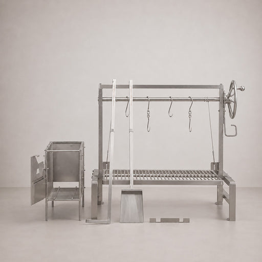 Tagwood BBQ09SS insert-style Santa Maria grill in 304 stainless steel with its firebox