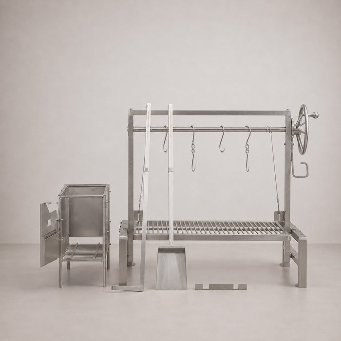 Tagwood BBQ09SS insert-style Santa Maria grill in 304 stainless steel with its firebox