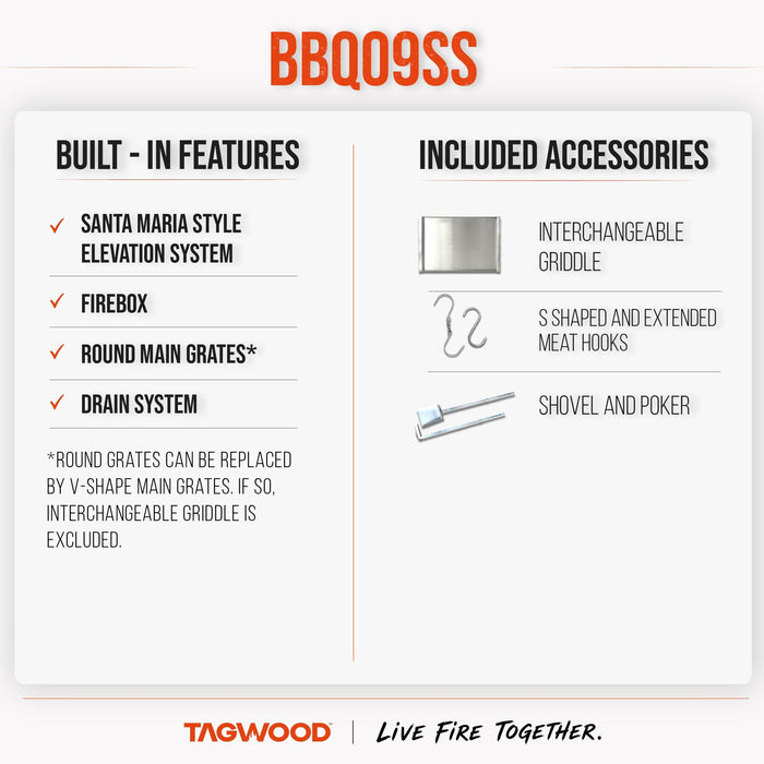 BBQ09SS built-in features and included accessories