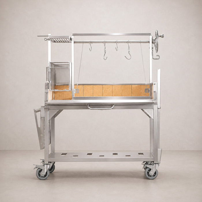 Tagwood BBQ23SS with the firebox and firebrick-lined base visible