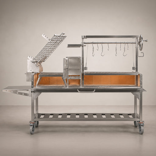 Tagwood BBQ26SS with the clamp grill and firebrick-lined firebox visible