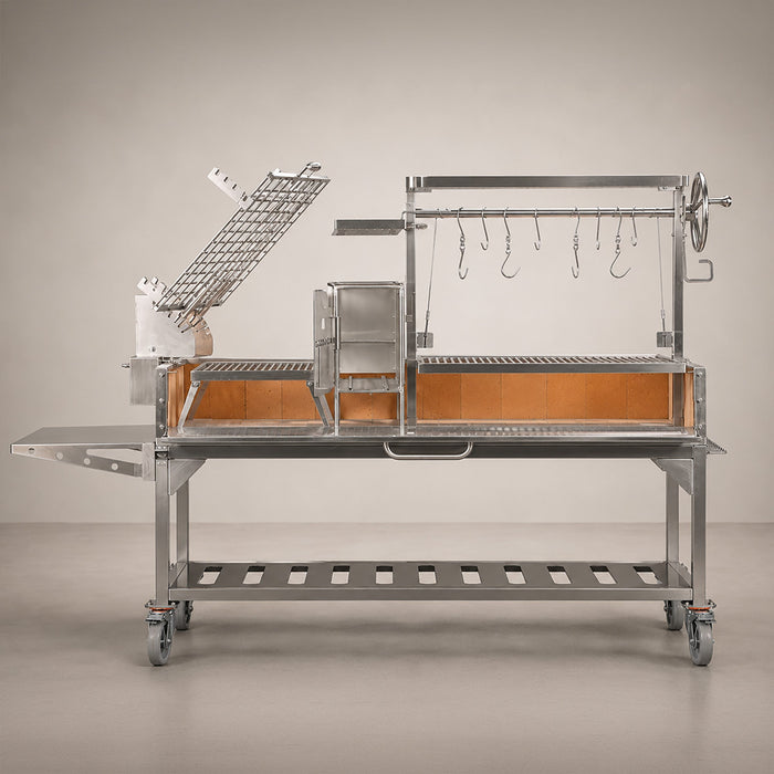 Tagwood BBQ26SS with the clamp grill and firebrick-lined firebox visible