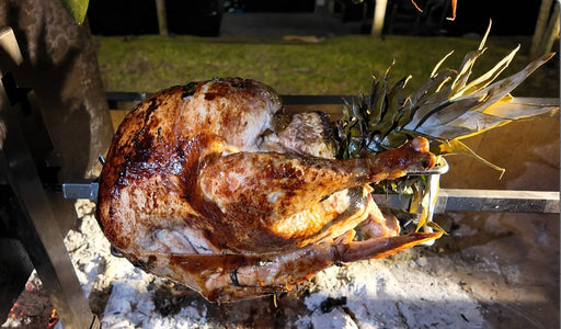 Turkey and pineapple turning on the Tagwood rotisserie