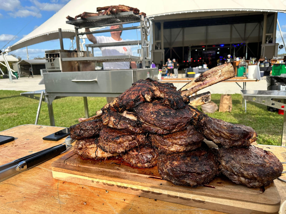 Steaks rested on the Tagwood roof grill