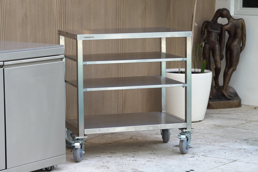 Tagwood working table on a patio