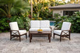 Woodard Andover cushion lounge seating on a stone patio
