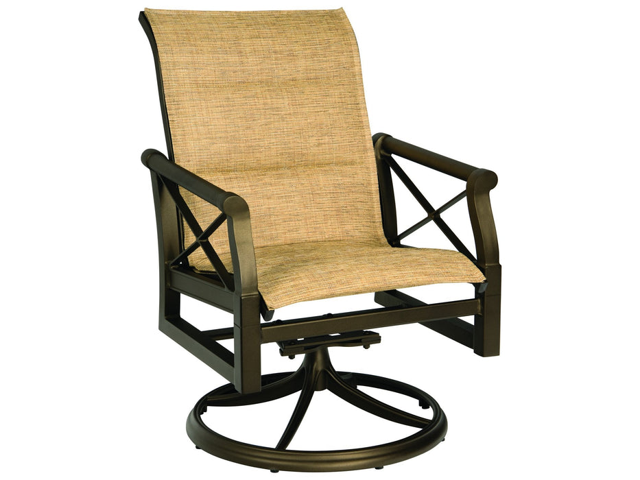 Woodard Andover Padded Sling Swivel Rocking Dining Arm Chair