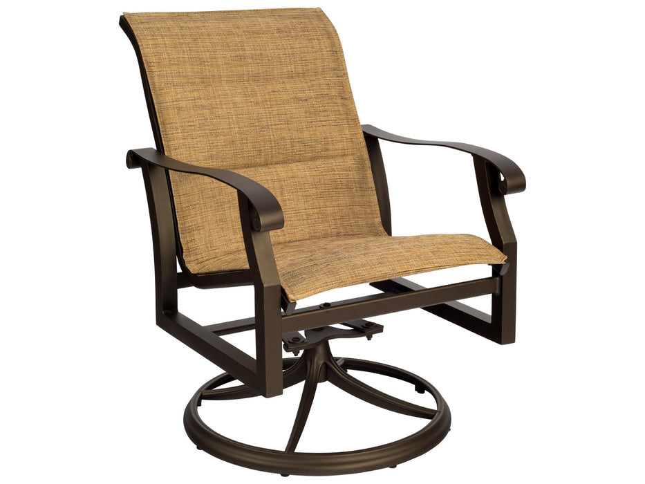 Woodard Cortland Padded Sling Swivel Rocking Dining Arm Chair