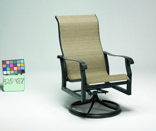 Woodard Cortland Sling High-Back Swivel Rocking Dining Arm Chair
