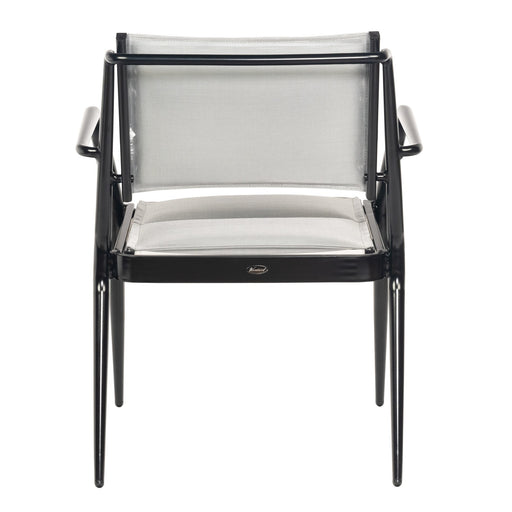 Woodard Daytona Padded Sling Dining Arm Chair, stackable extruded aluminum with a padded sling seat and back