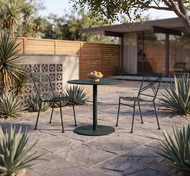 Woodard Chair One in Pompeian Green outdoor furniture in a real setting