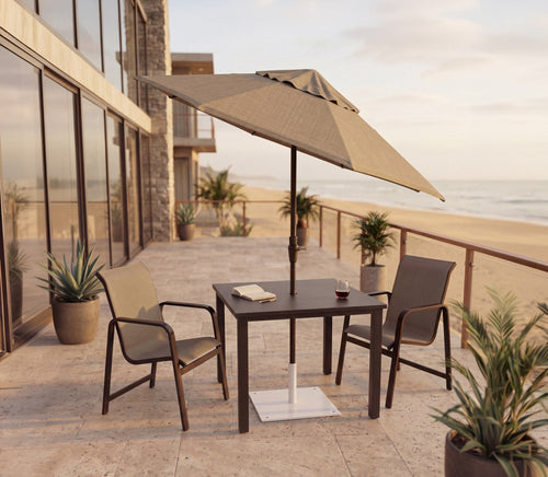 Woodard 9' Aluminum Market Umbrella with Auto Tilt in Champagne Bronze
