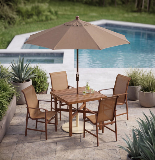 Woodard 9' Aluminum Market Umbrella with Collar Tilt in Champagne Bronze