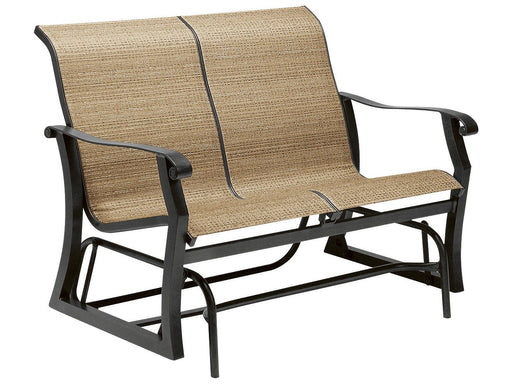 Woodard Cortland Sling Gliding Love Seat, angle view