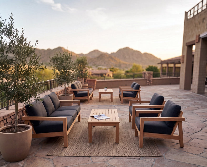 Woodard Sierra lounge groupings on a terrace (some pieces shown are sold separately)