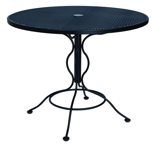 Woodard Wrought Iron Mesh Top Round Umbrella Table, 36" Round Bistro