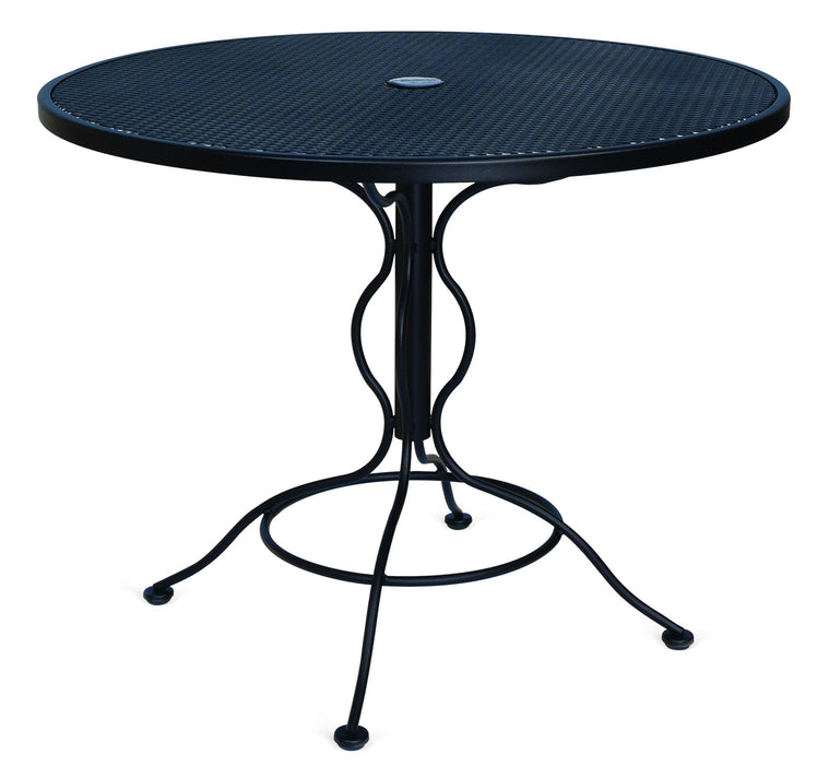 Woodard Wrought Iron Mesh Top Round Umbrella Table, 36" Round Bistro