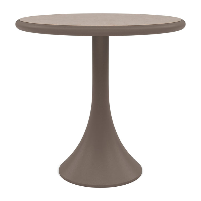 Woodard Profile Sintered Stone Umbrella Dining Table, 30" Round Pedestal, Light Travertine top