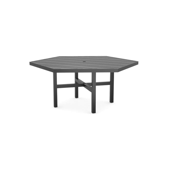 Woodard Tri-Slat Top Elite Base Umbrella Dining Table, 60" Hexagonal