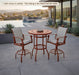 Woodard Cortland sling swivel bar stools at a round bar table