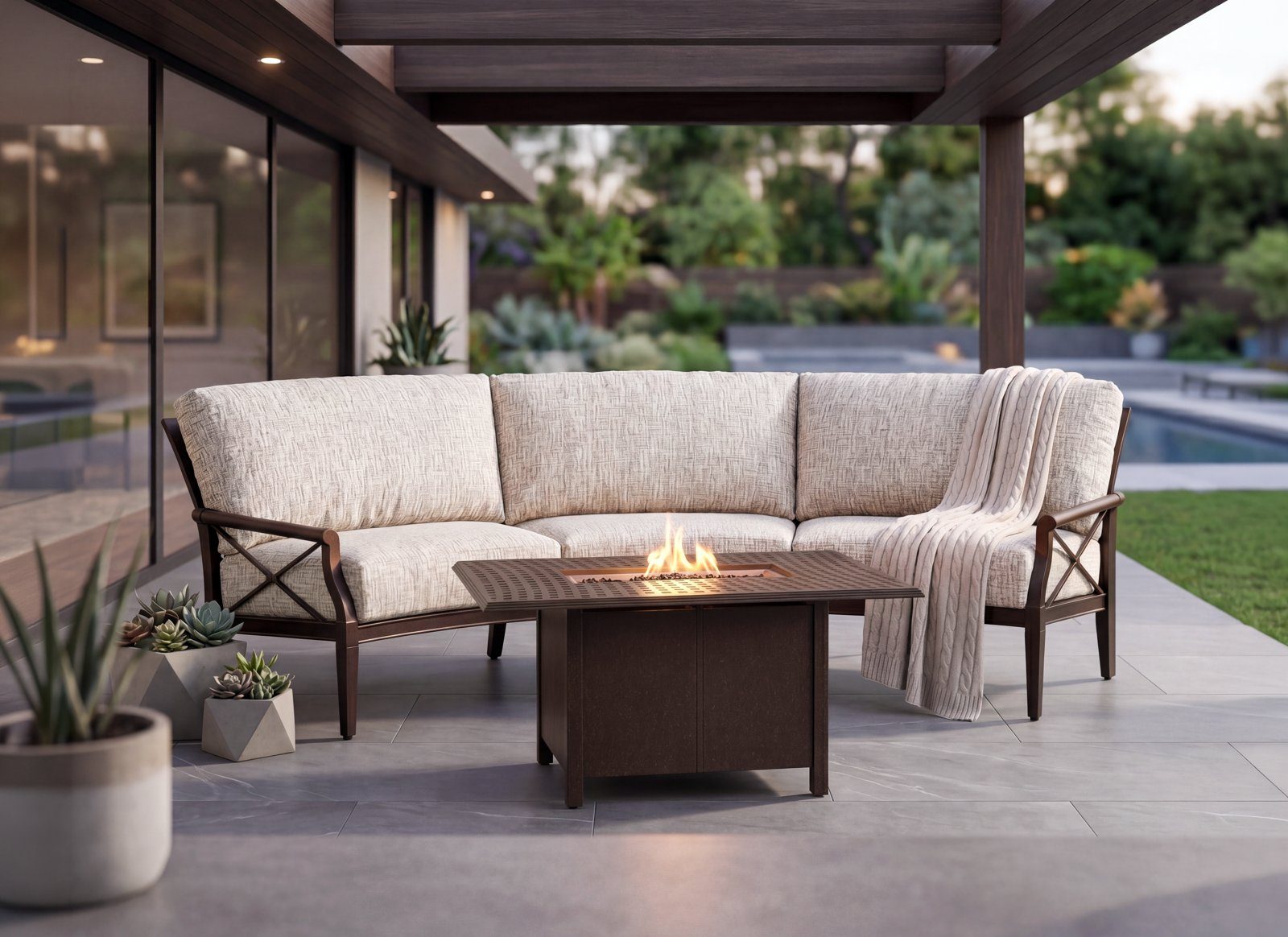 Andover crescent sofa around the fire
