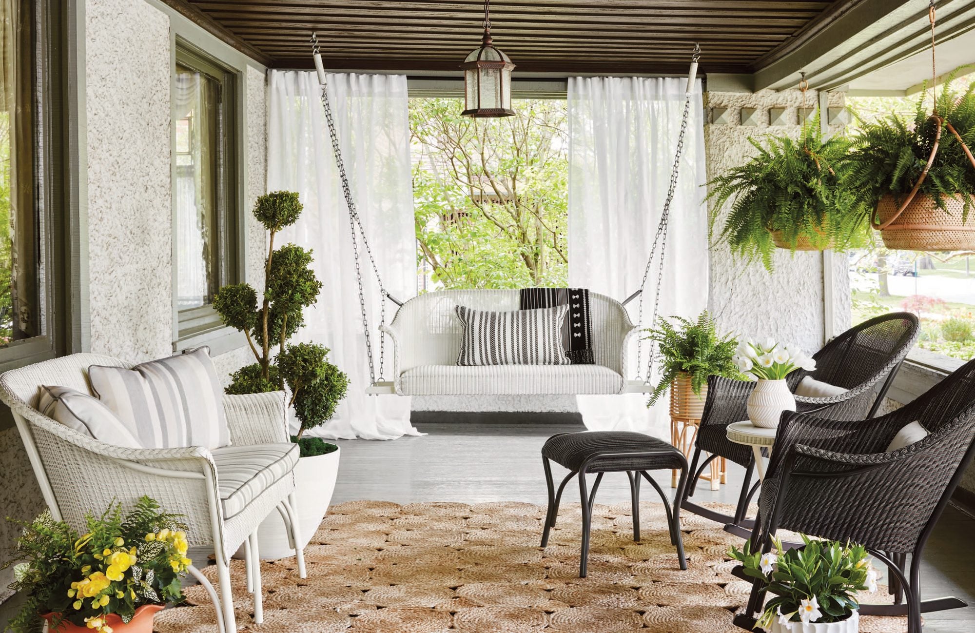 All Seasons settee swing and porch rocker