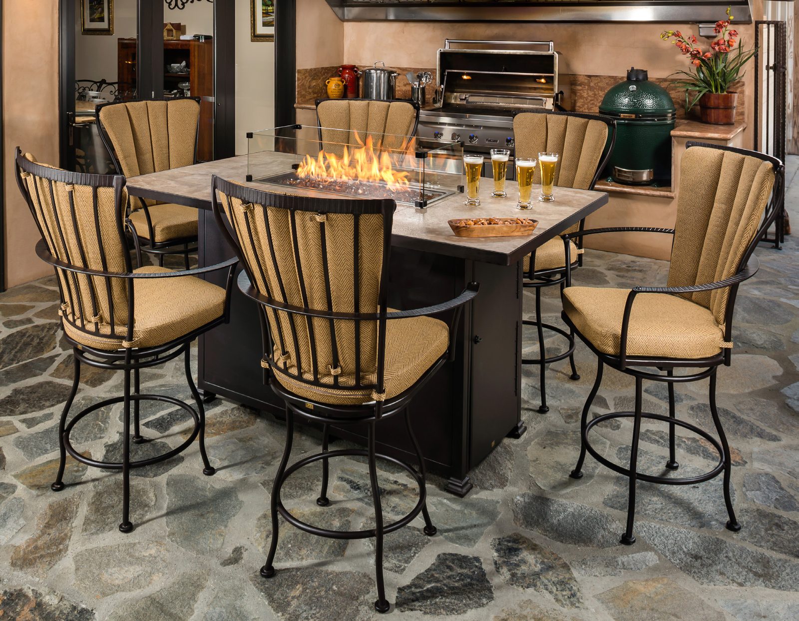 Monterra stools at the outdoor kitchen